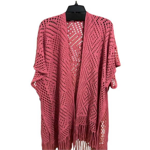 Just Be Crocheted & Fringed Boho Kimono Shawl One Size - Picture 1 of 7